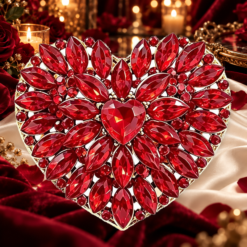 Layered Sparkling Heart Brooch styled background