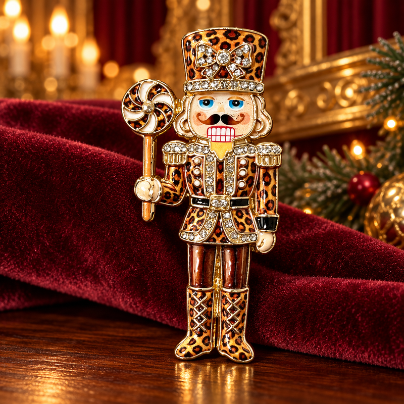 Leopard-Print Nutcracker with Lollipop Brooch