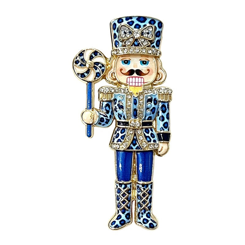 Leopard-Print Nutcracker with Lollipop Brooch — Blue