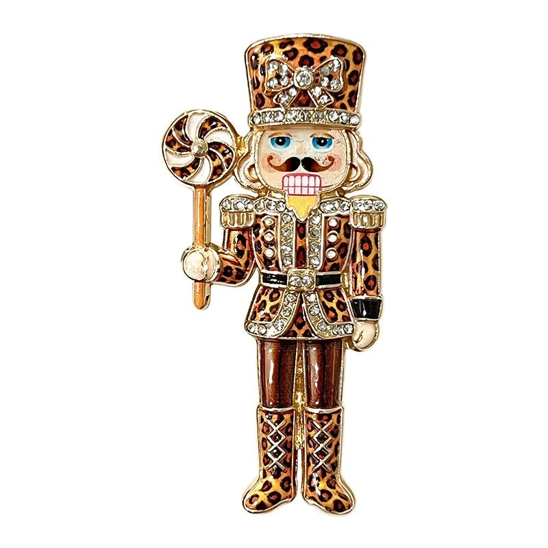 Leopard-Print Nutcracker with Lollipop Brooch — Brown