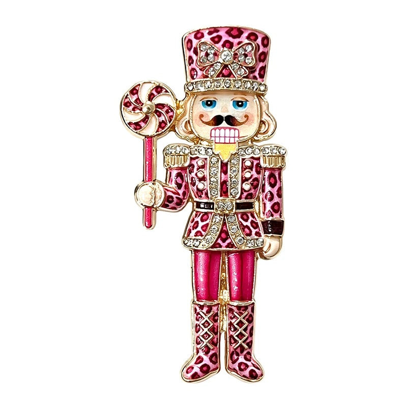 Leopard-Print Nutcracker with Lollipop Brooch — Pink