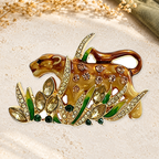 Leopard Prowling Through Grass Brooch on a complementary display background