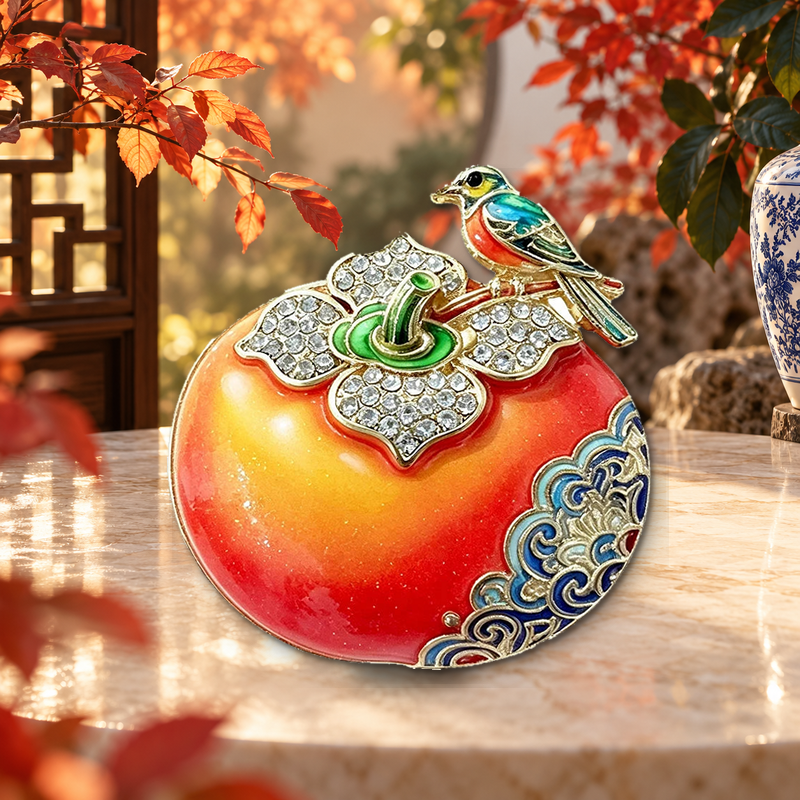 Little Bird on Persimmon Brooch in a themed styled scene