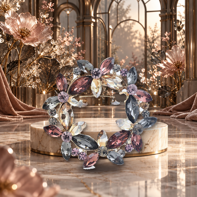 Marquise Jewel Flower Wreath Brooch styled in a thematic scene