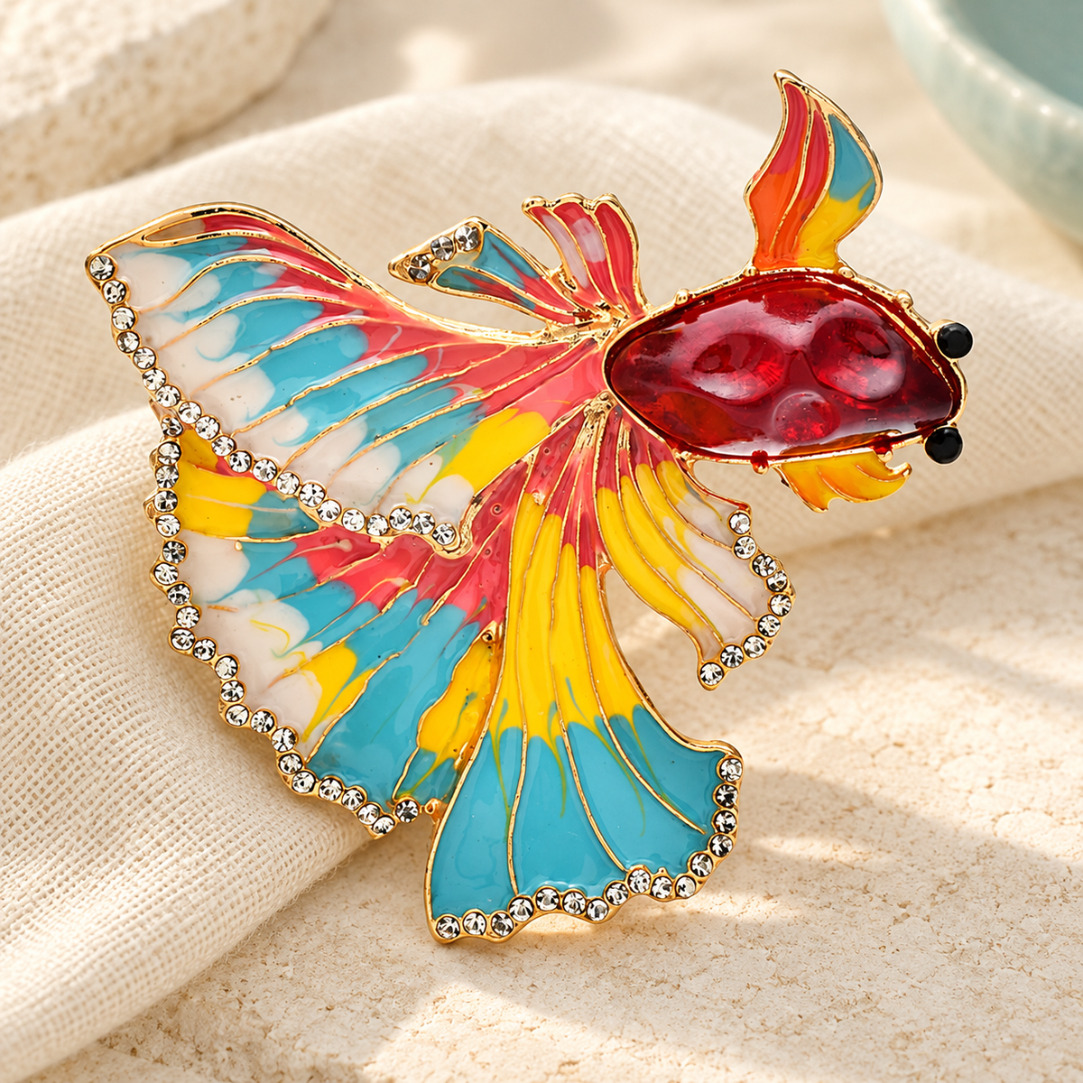 Multicolor Enamel Fantail Fish Brooch — product view