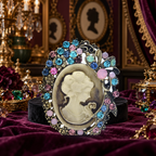 Multicolor Jeweled Cameo Silhouette Brooch styled in a thematic scene