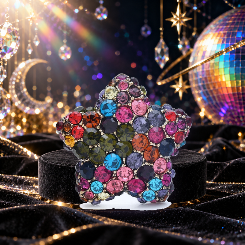 Multicolor Rhinestone Star Brooch styled in a thematic scene
