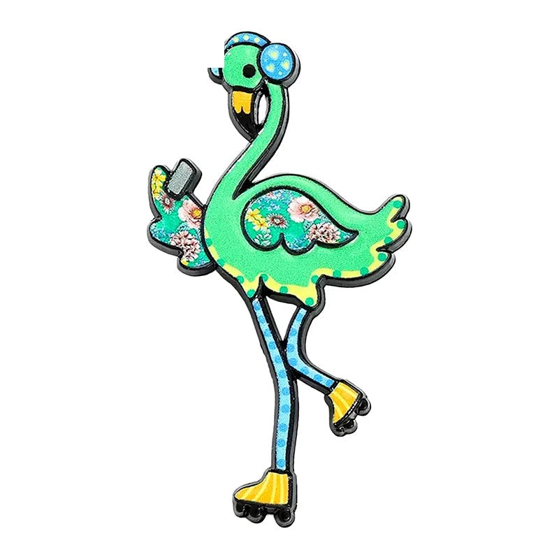 Music-Loving Flamingo Brooch — Green