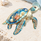 Ocean Scene Sea Turtle Brooch on a motif themed ivory backdrop