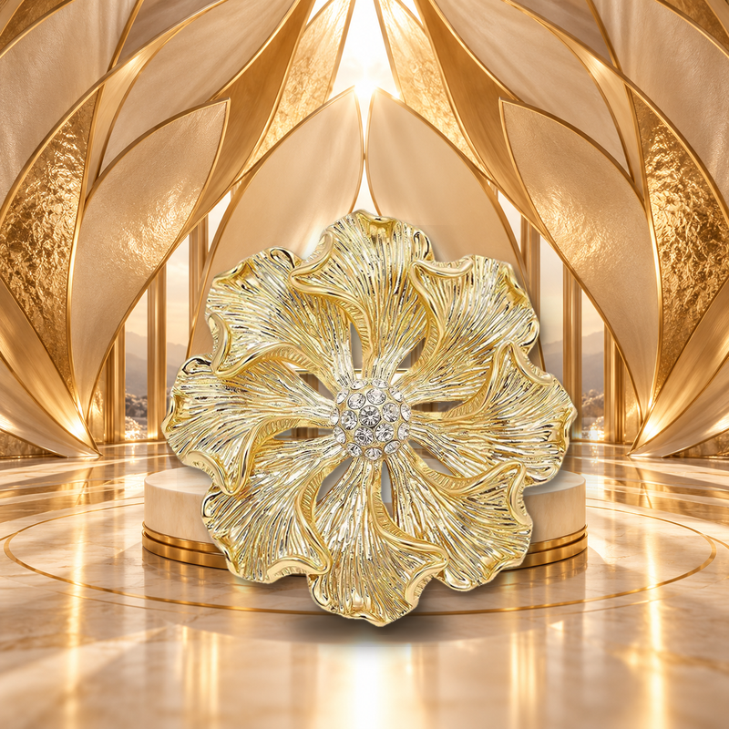 Openwork Textured Petal Flower Brooch styled in a thematic scene