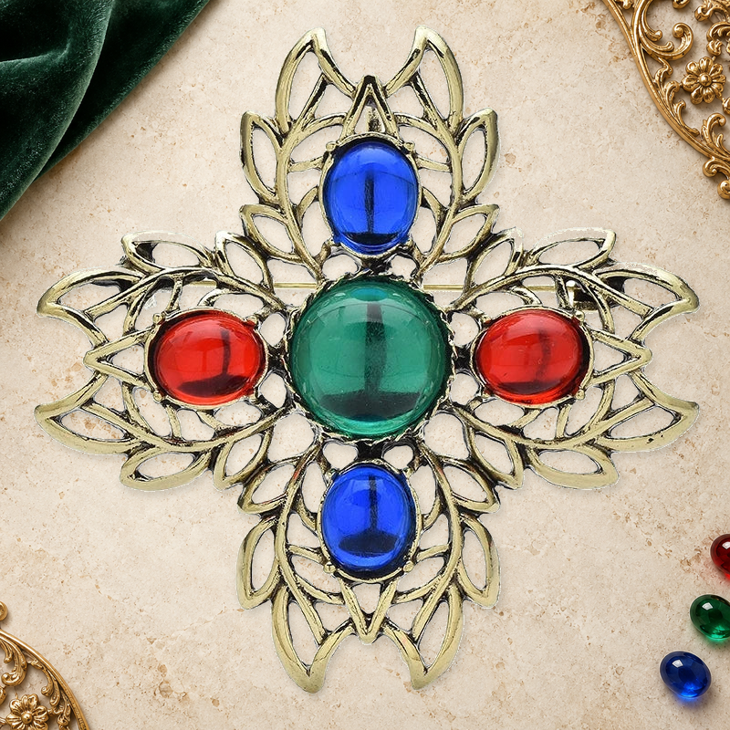 Ornate Cabochon Cross Brooch styled product image
