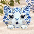 Ornate Floral Cat Motif Brooch on a motif themed ivory backdrop