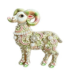 Ornate Floral Ram Brooch — Light Green
