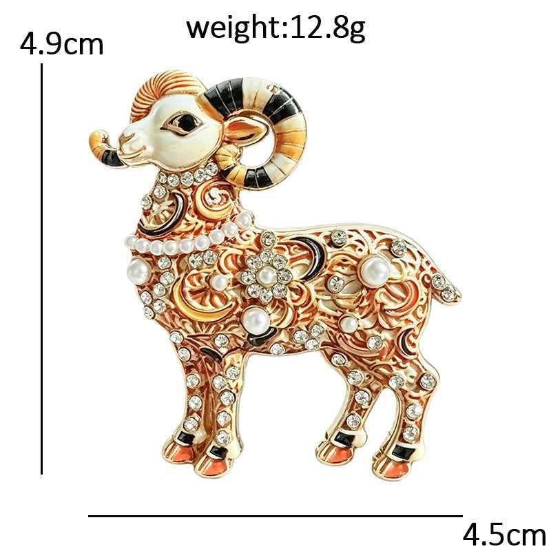 Ornate Floral Ram Brooch dimensions