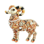 Ornate Floral Ram Brooch — Yellow