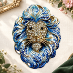 Ornate Flowing Mane Lion Brooch on a motif themed ivory backdrop