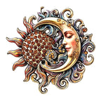 Ornate Sun and Moon Face Brooch — Orange