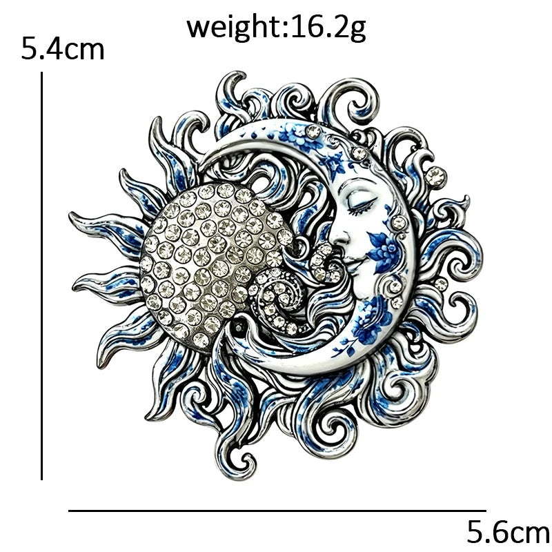 Ornate Sun and Moon Face Brooch dimensions