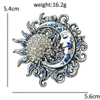 Ornate Sun and Moon Face Brooch dimensions