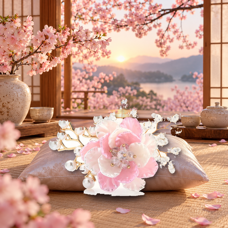 Pastel Blossom Branch Brooch styled in a thematic scene