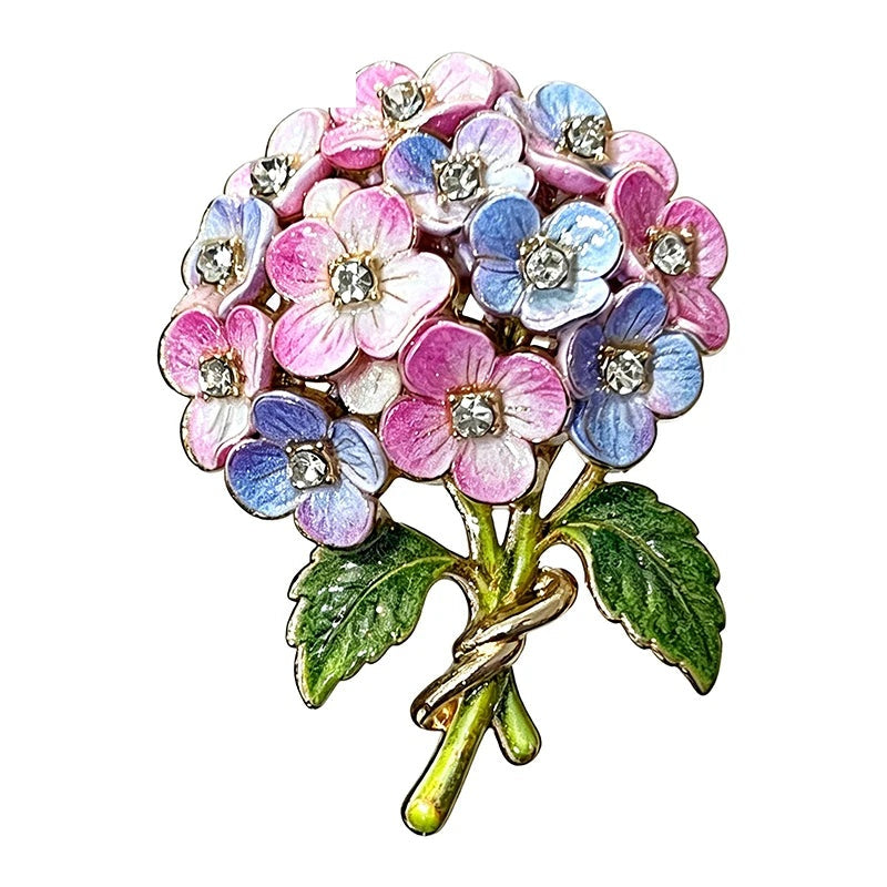 Pastel Rhinestone Hydrangea Bouquet Brooch — Purple & Blue