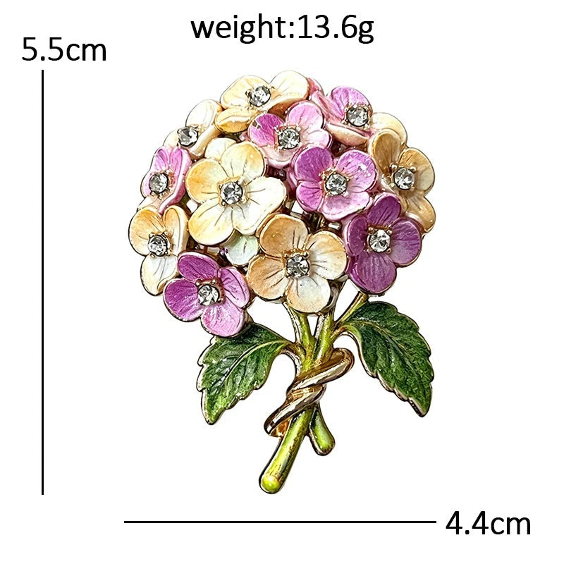Pastel Rhinestone Hydrangea Bouquet Brooch dimensions