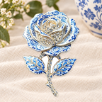 Patterned Rose Stem Sparkle Brooch on an ivory themed backdrop