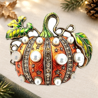 Pearl-Look-Accent Pumpkin with Curling Vine Brooch on a complementary display background