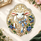 Pearl-Look-Accent Sheep Cameo Brooch on an ivory themed backdrop