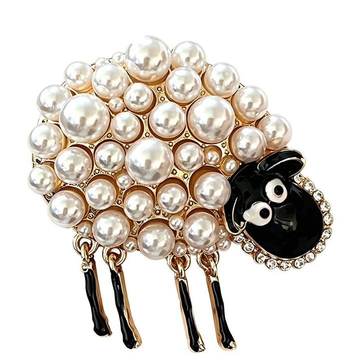 Pearl-Look Sheep with Dangling Legs Brooch