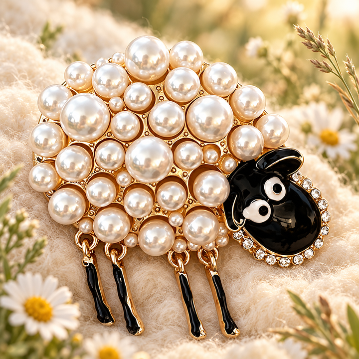 Pearl-Look Sheep with Dangling Legs Brooch
