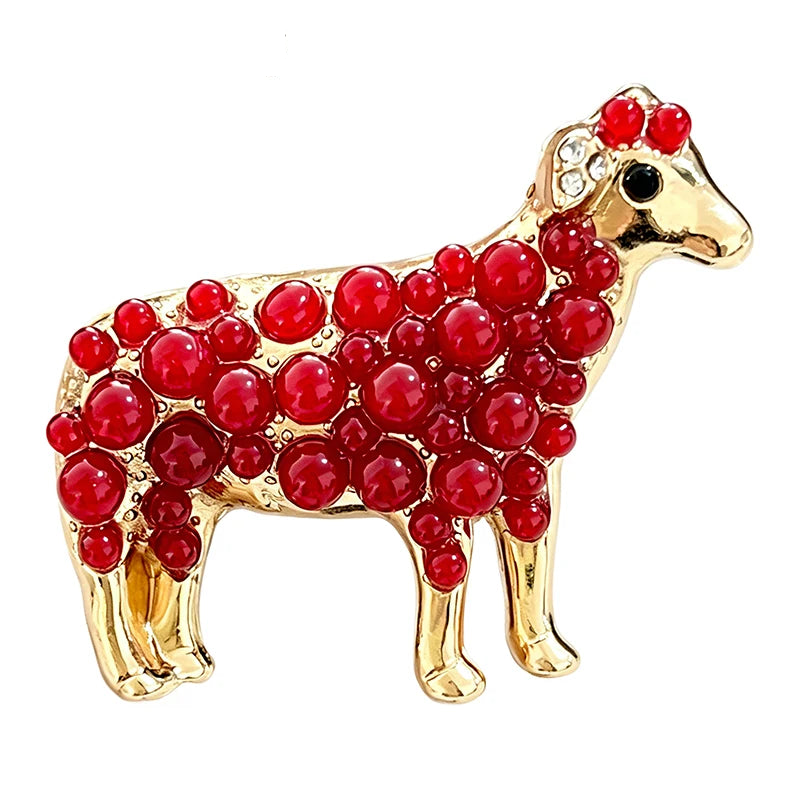 Petite Pearl-Look Sheep Brooch — Red