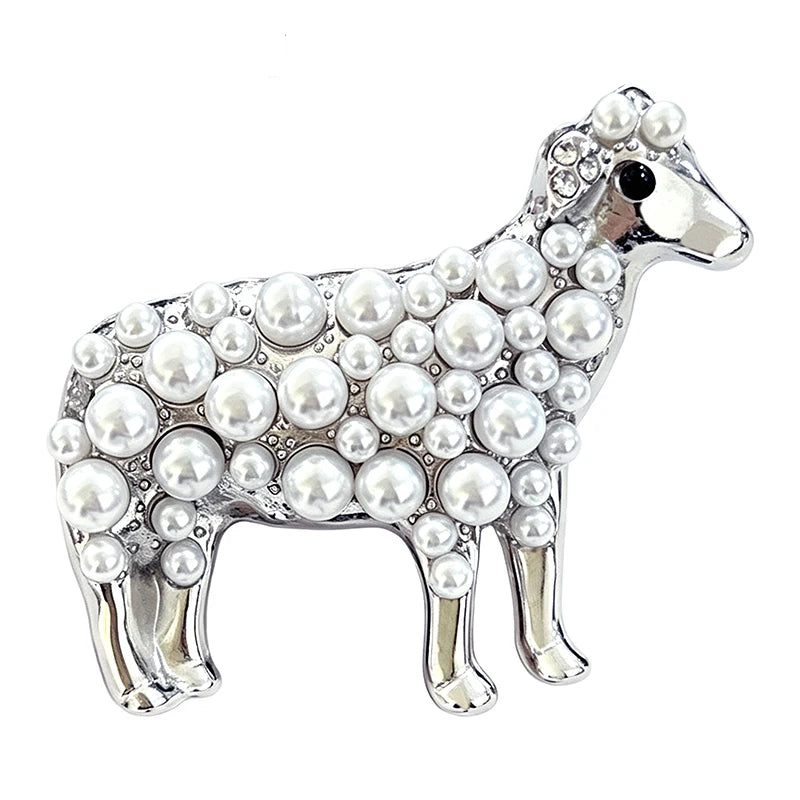 Petite Pearl-Look Sheep Brooch — Silver