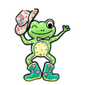 Playful Frog in a Floral Hat Brooch — Green