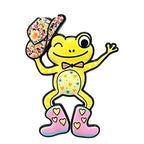 Playful Frog in a Floral Hat Brooch — Yellow