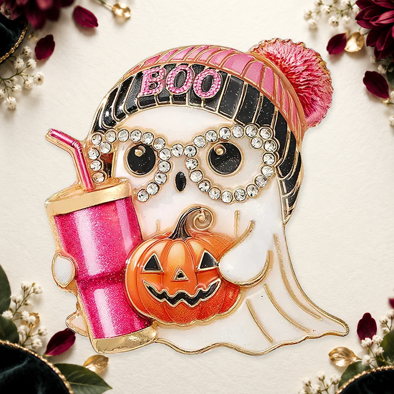 Playful Halloween Character Brooch on a motif themed ivory backdrop