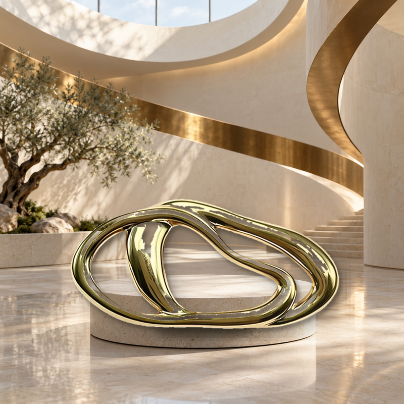 Polished Interlocking Organic Loops Brooch styled in a thematic scene