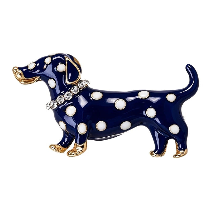 Polka-Dot Dachshund Brooch — Blue