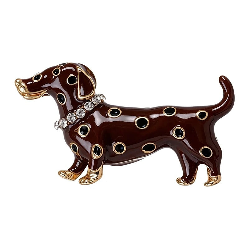 Polka-Dot Dachshund Brooch — Brown