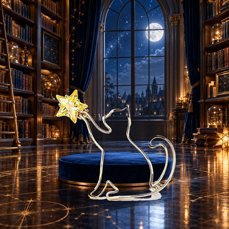 Reaching Cat with Star Accent Brooch styled in a thematic scene