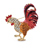 Red-Tailed Rhinestone Rooster Brooch — Red & Gold