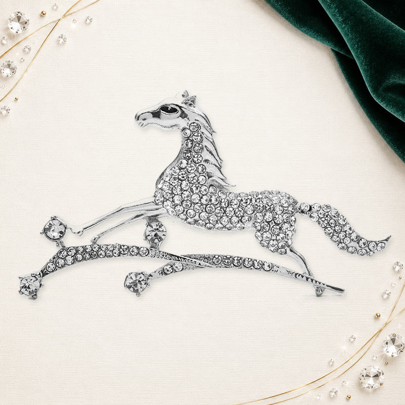 Rhinestone Galloping Horse Brooch styled product image