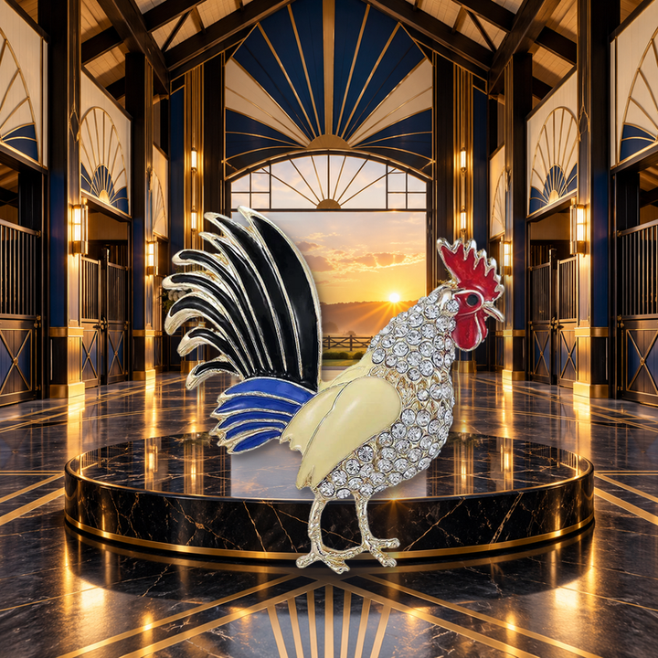 Rhinestone Rooster with Enamel Tail Brooch