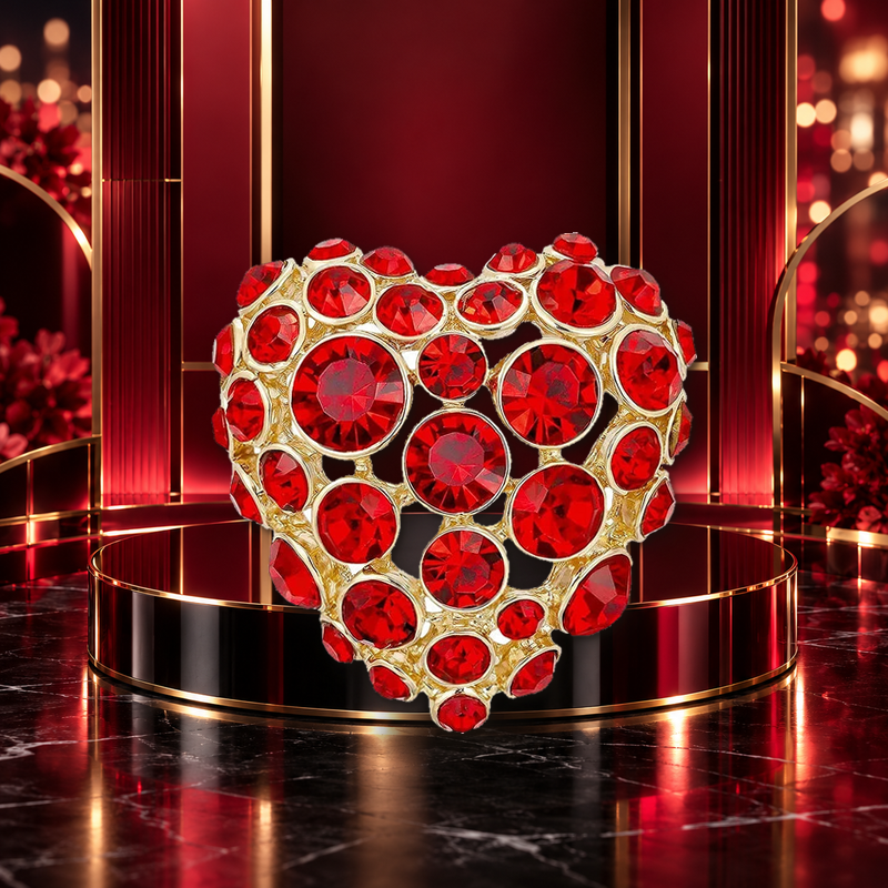 Round Sparkle Heart Mosaic Brooch in a themed styled scene