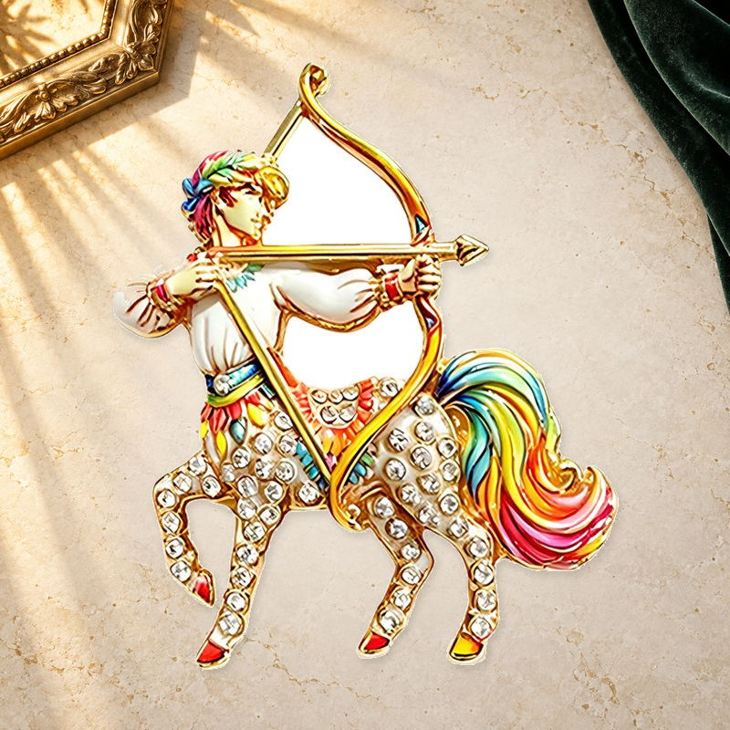 Sagittarius Centaur Archer Brooch on a motif themed ivory backdrop