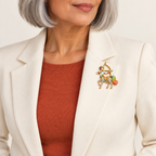 Sagittarius Centaur Archer Brooch worn with a coordinated outfit