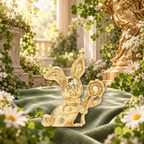 Sculptural Rabbit with Flower Brooch styled in a thematic scene