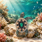Sea Turtle with an Ornate Shell Brooch styled in a thematic scene