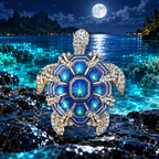 Sea Turtle with Rhinestone Border Brooch styled in a thematic scene