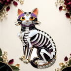 Skeleton Cat with Pearl-Look Accent Brooch on an ivory themed backdrop